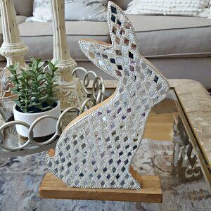 NEW! BEAUTIFUL BOHO Wood & MIRROR TILE BUNNY DECOR